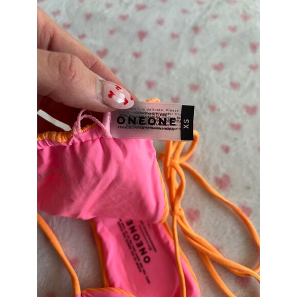 ONEONE Orange Ribbed Mara High Cut Very Cheeky Womens Bikini Bottoms Size XS - Picture 7 of 7